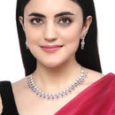 Rhodium-Plated Red American Diamonds Studded Voguish Necklace & Earrings Jewellery Set