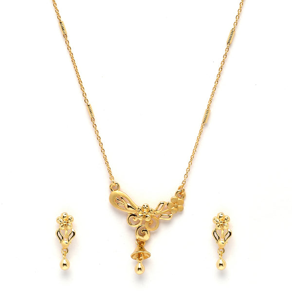 Gold-Plated Floral Design Mangalsutra with Earrings