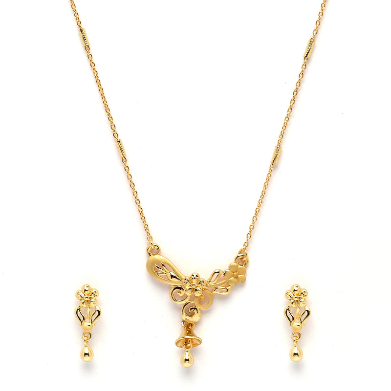Gold-Plated Floral Design Mangalsutra with Earrings