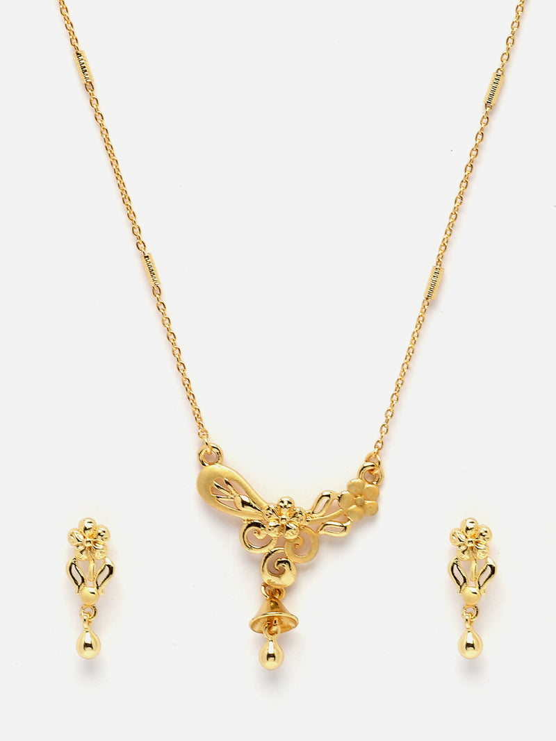 Gold-Plated Floral Design Mangalsutra with Earrings