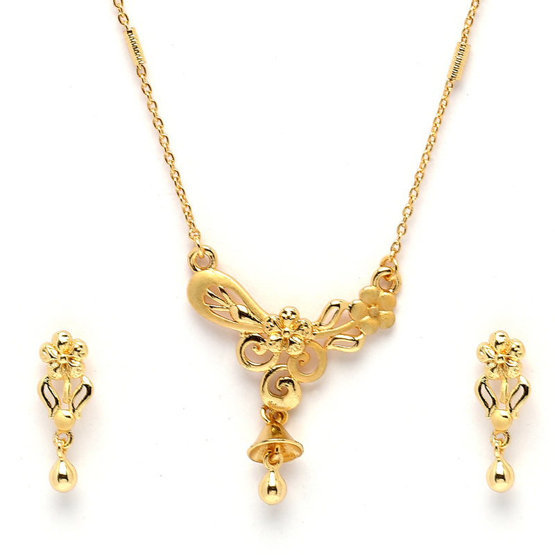Gold-Plated Floral Design Mangalsutra with Earrings