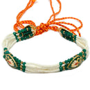 Gold-Plated White & Green Kundan Pearl Studded Matha Patti