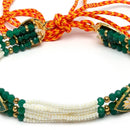 Gold-Plated White & Green Kundan Pearl Studded Matha Patti