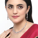 Rhodium-Plated Pink American Diamond Studded Intriguing Necklace & Earrings Jewellery Set