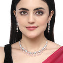 Rhodium-Plated Pink American Diamond Studded Intriguing Necklace & Earrings Jewellery Set