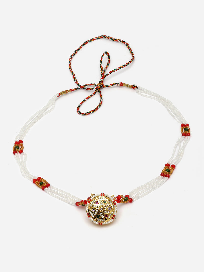 Gold-Plated Multi-Colour Artificial Stones and Beads studded Borla Style Matha Patti