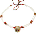 Gold-Plated Round Red & White Kundan & Cubic Zirconia Studded Borla Style Sheeshphool