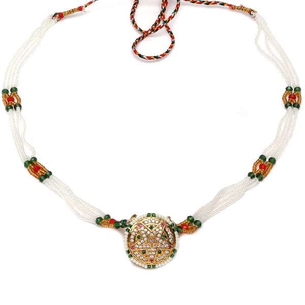 Gold-Plated Multi-Colour Artificial Stones and Beads studded Borla Style Matha Patti