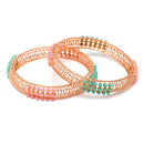 Set Of 2 Rose Gold-Plated Pink and Green Pearls studded Paisley Textured Handcrafted Bangles
