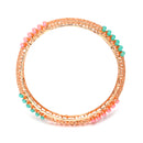 Set Of 2 Rose Gold-Plated Pink and Green Pearls studded Paisley Textured Handcrafted Bangles