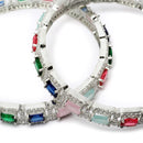 Set Of 2 Rhodium-Plated Silver Toned Multi-Colour Square American Diamond studded Jadau Bangles
