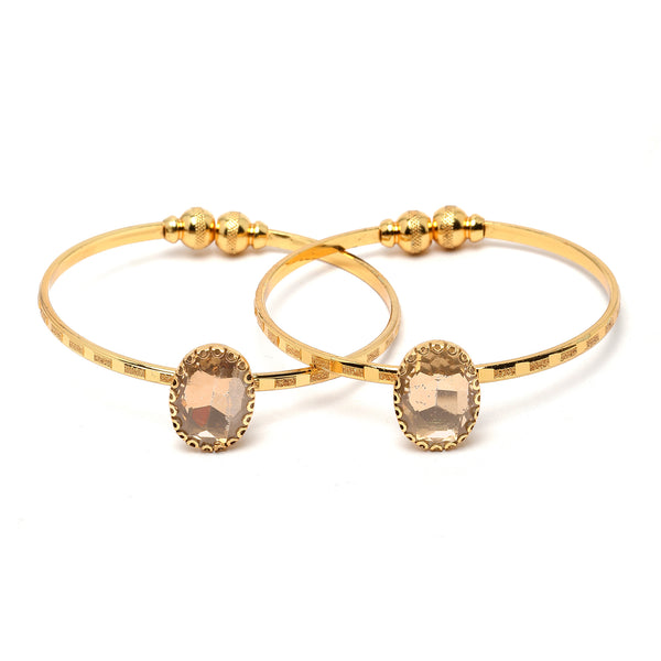 Gold-Plated Round Shaped White Stone studded Bangle Bracelet (Set Of 2)