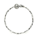Rhodium Plated Silver Toned Textured Bead Bangle Bracelets (Set Of 2)