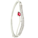 Rhodium Plated Silver Toned Ruby Red Teardrop Shaped American Diamond Stone Studded Kada Bracelet
