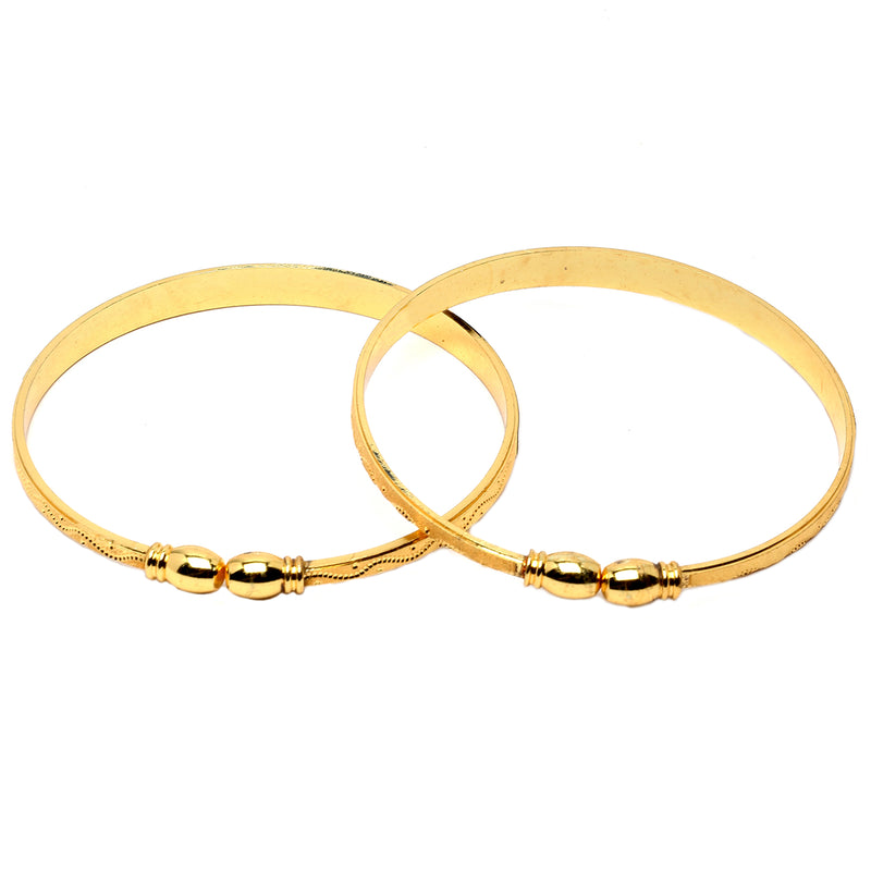 Gold-Plated Classic Black Textured Bangle Bracelets (Set Of 2)