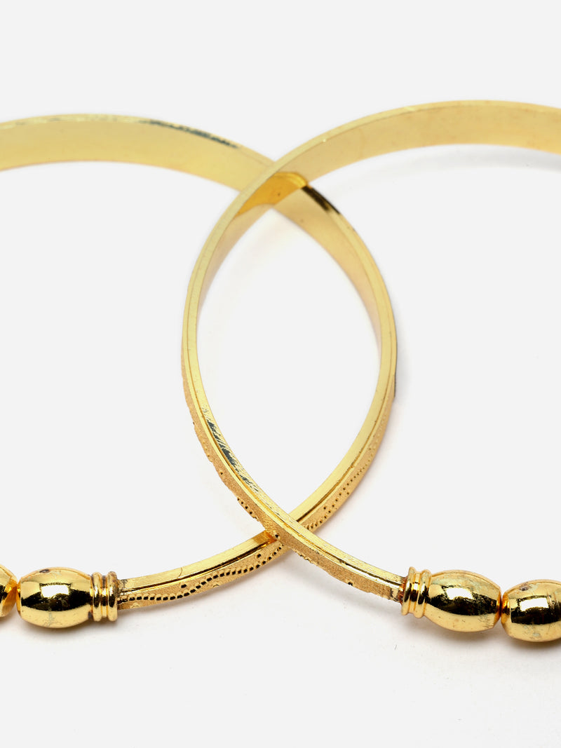 Gold-Plated Classic Black Textured Handcrafted Kada Bracelets (Set Of 2)
