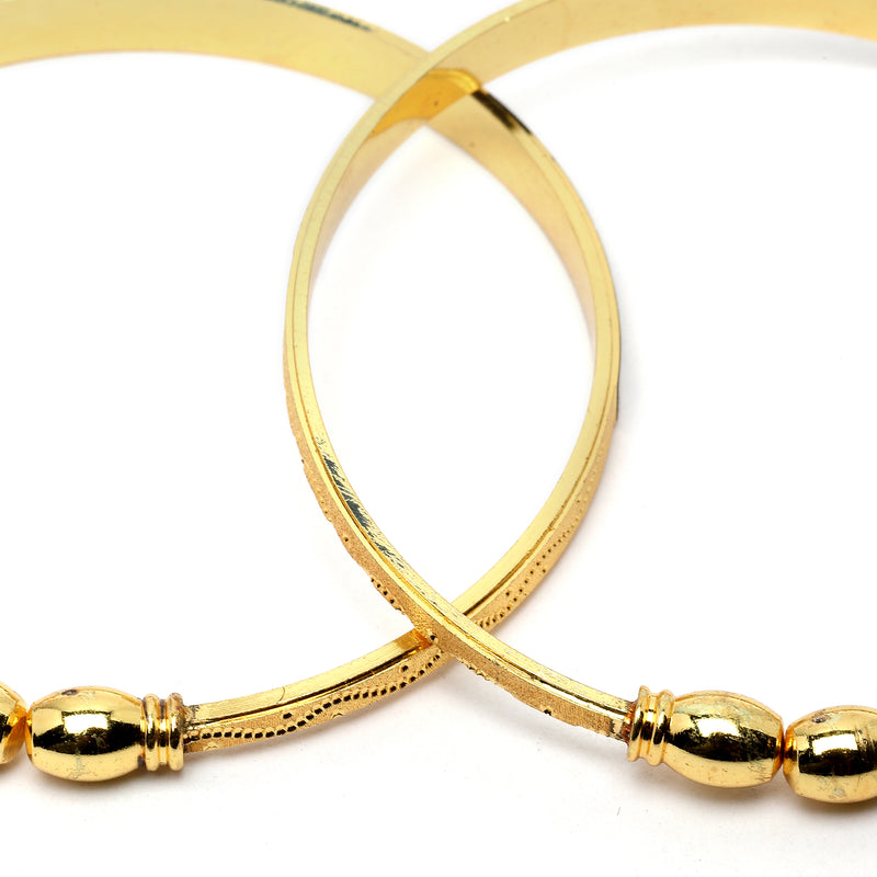 Gold-Plated Classic Black Textured Bangle Bracelets (Set Of 2)