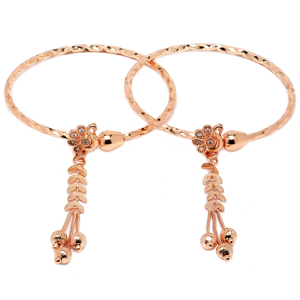 Rose Gold-Plated  Peacock White Cubic Zirconia Stone studded Bracelets (Set Of 2)