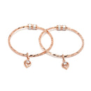 Rose Gold-Plated Dangling Leaf Charm White Cubic Zirconia Stone studded Bangle Bracelets (Set Of 2)