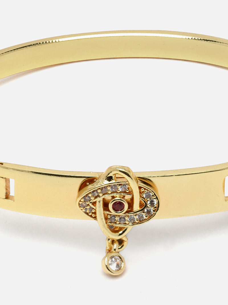 Gold-Plated Oval Shaped White & Red American Diamond studded Bangle Style Handcrafted Bracelet