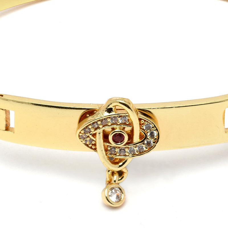 Gold-Plated Oval Shaped White & Red Cubic Zirconia Stone studded Knot Bracelet