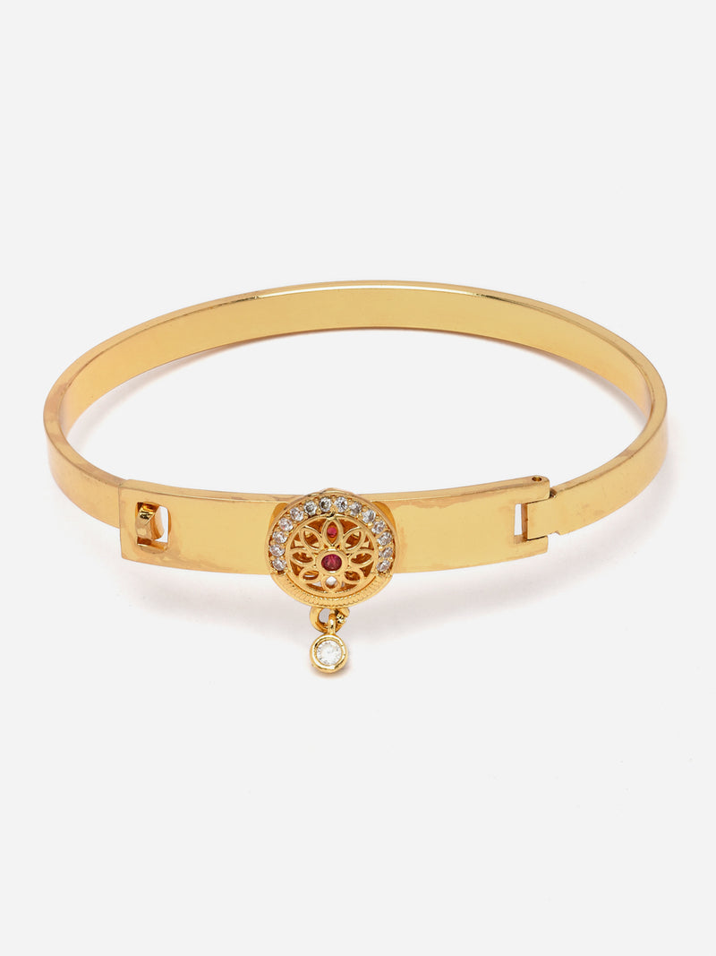 Gold-Plated White American Diamond studded Flower Shaped Handcrafted Cuff Bracelet