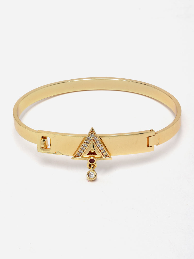 Gold-Plated Triangle Shaped White & Red American Diamond studded Handcrafted Cuff Bracelet