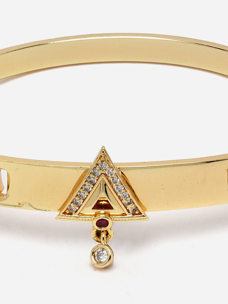 Gold-Plated Triangle Shaped White & Red American Diamond studded Handcrafted Cuff Bracelet