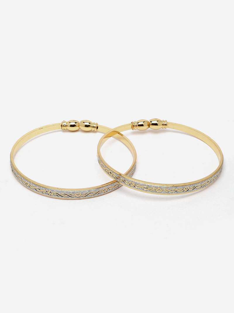 Gold-Plated Heart Shaped Eangraved Handcrafted Kada Bracelets (Set Of 2)