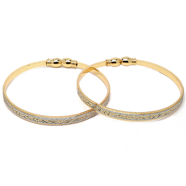 Gold-Plated Heart Shaped Engraved Bangle  Bracelets (Set Of 2)