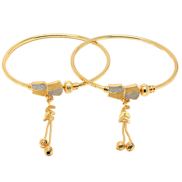Gold-Plated Beads & Dangling Charms Bangle Bracelets (Set Of 2)