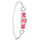 Rhodium-Plated Silver Toned Square Shaped Red American Diamond Studded Bracelet