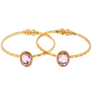Gold-Plated Heart Shaped Pink American Diamond studded Handcrafted Cuff Bracelets (Set Of 2)