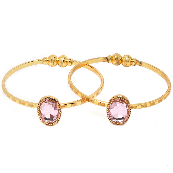 Gold-Plated Heart Shaped Pink American Diamond studded Handcrafted Cuff Bracelets (Set Of 2)