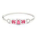 Rhodium-Plated Silver Toned Square Shaped Red American Diamond Studded Bracelet