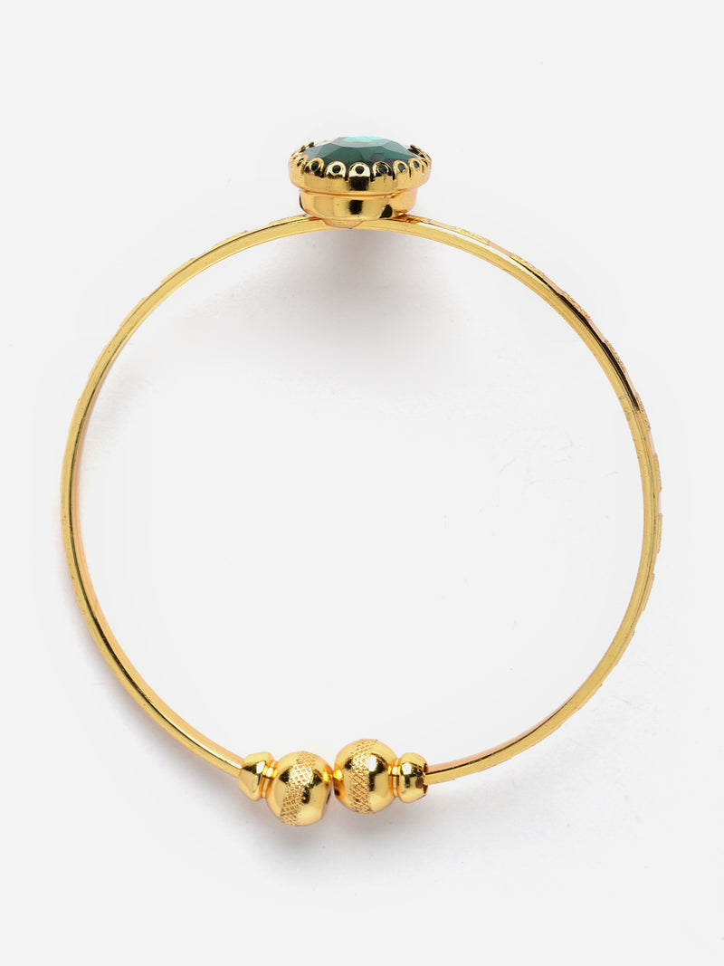 Gold-Plated Round Shaped Green American Diamond studded Handcrafted Cuff Bracelets (Set Of 2)