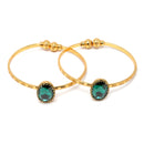 Gold-Plated Round Shaped Emerald Green Cubic Zirconia Stone Studded Bangle Bracelets (Set Of 2)