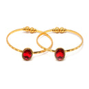 Gold-Plated Round Shaped Ruby Red Cubic Zirconia Stone Studded Bangle Bracelets (Set Of 2)