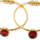 Gold-Plated Round Shaped Ruby Red Cubic Zirconia Stone Studded Bangle Bracelets (Set Of 2)
