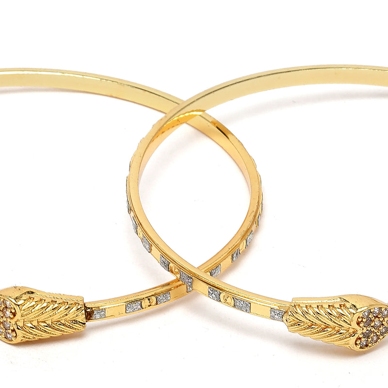 Gold-Plated Heart Shaped White American Diamond studded Bangle Bracelets (Set Of 2)