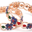 Set Of 2 Rose Gold-Plated American Diamond studded Multi-Colour Floral & Leaf Shaped Handcrafted Bangles