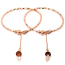 Rose Gold-Plated Leaf Dangling Charm White Cubic Zirconia Stone studded Bangle Bracelets (Set Of 2)