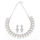 Rhodium-Plated Sea Green American Diamonds Studded Voguish Necklace & Earrings Jewellery Set