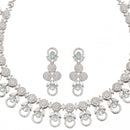 Rhodium-Plated Sea Green American Diamonds Studded Voguish Necklace & Earrings Jewellery Set