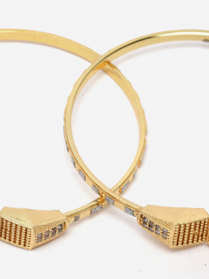 Gold-Plated White American Diamond studded Bangle Style Handcrafted Bracelets (Set Of 2)