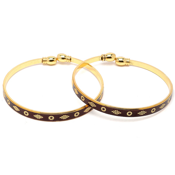 Gold-Plated Classic Textured Bangle Bracelets (Set Of 2)