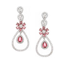 Rhodium-Plated Red American Diamond Studded Teardrop & Floral Shaped Jewellery Set