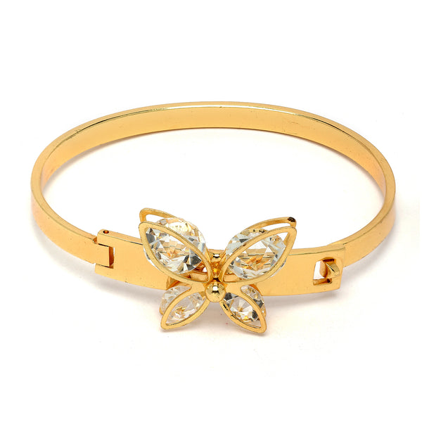 Gold-Plated Butterfly Shaped White Cubic Zirconia Stone studded Kada Bracelet
