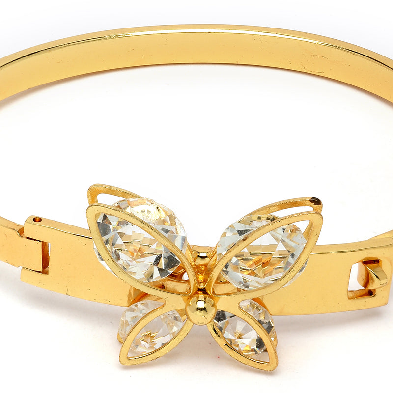 Gold-Plated Butterfly Shaped White Cubic Zirconia Stone studded Kada Bracelet