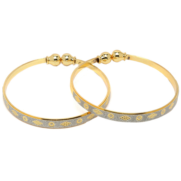Gold-Plated Classic Textured Bangle Bracelets (Set Of 2)